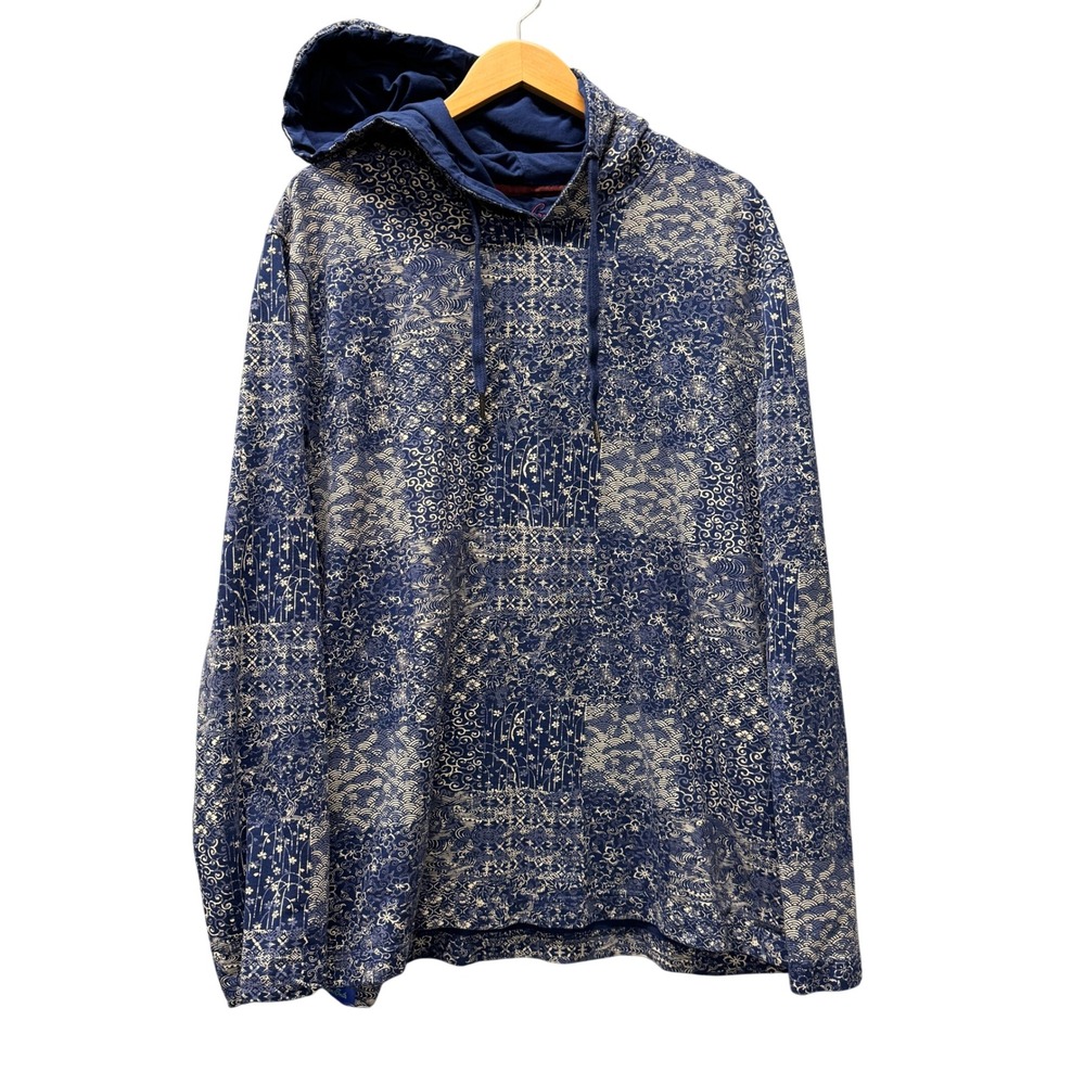 Robert Graham Hoodie Mens 2XL Patchwork Blue Pullover Coastal Cotton Sweatshirt